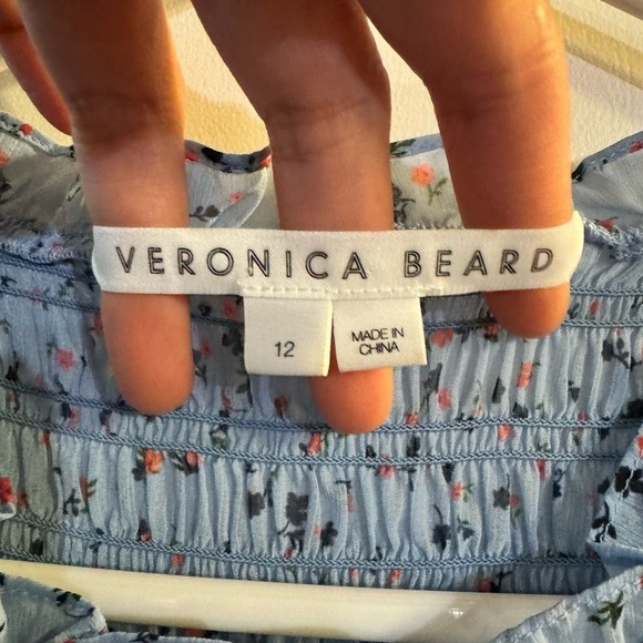 VERONICA BEARD Cici Smocked Floral Mini Blue Dress Size 12 Bloomcore Feminine - Picture 7 of 9